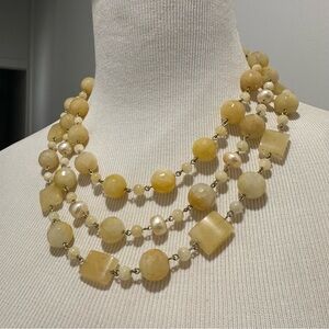 White Onyx Gemstone and Pearl Statement Necklace